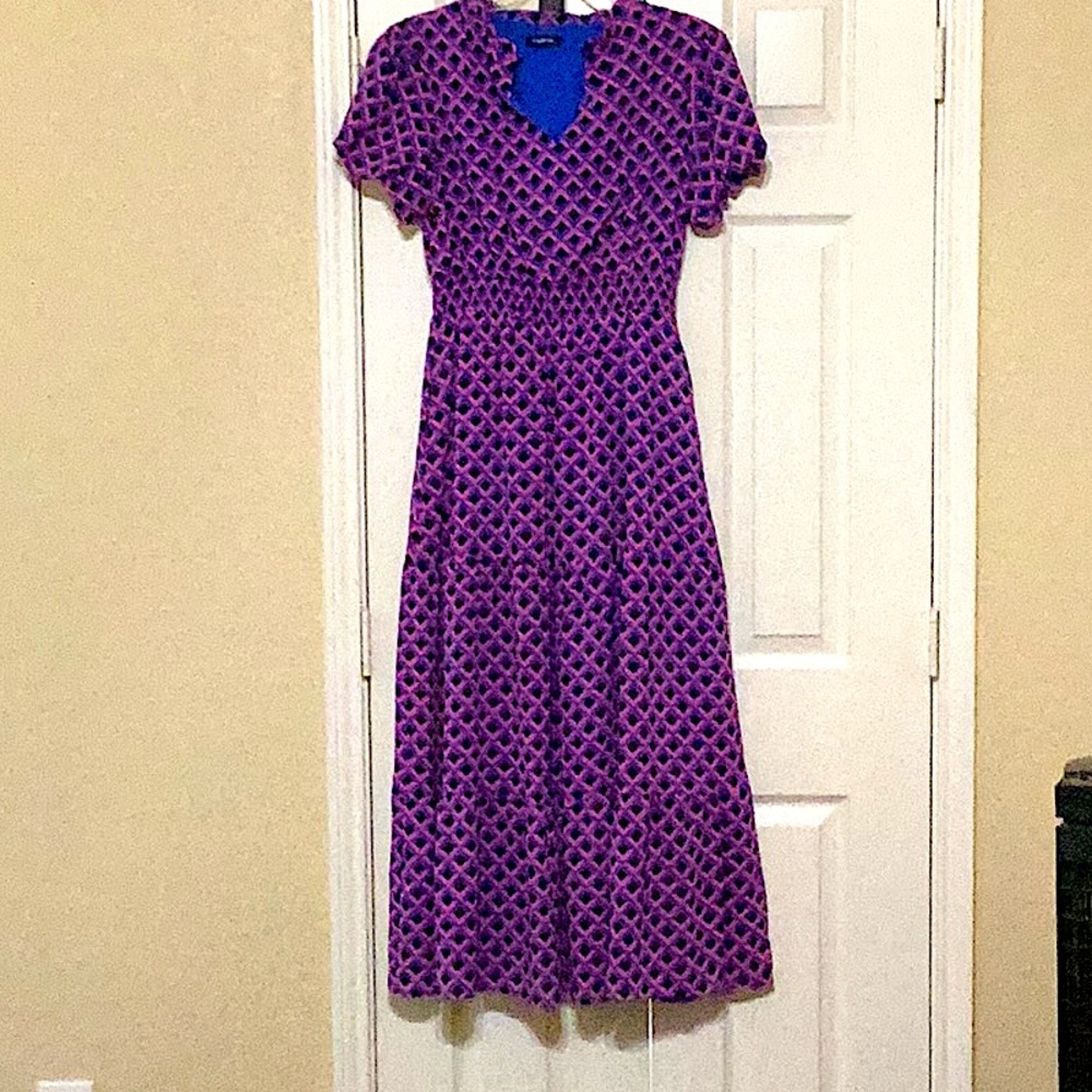 Casual Pink Blue Black Patterned Dress